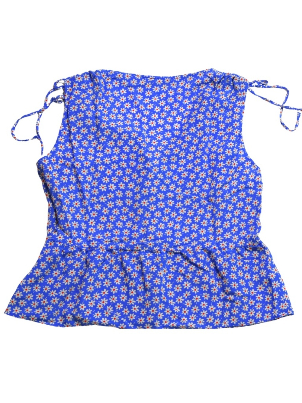 Madewell Blue Daisy Floral Tank Top Size 2 Tie Shoulder Peplum Blouse - Picture 3 of 8